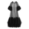 Black sheer mesh layered maxi dress with ruffles for women elegant vacation style apparel - One Size / Dresses / Black