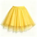 Close-up detail of the elegant yellow mesh layered tutu skirt showing fine pleated texture. - Yellow