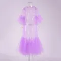 Purple sheer mesh layered long dress, transparent sleeve vacation style women variant style - One Size / Dresses / Light Purple