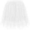 Detailed view of the white irregular mesh mini skirt, lightweight layered tulle style. - S / Bottoms / White