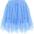 Detailed view of the light blue irregular tulle skirt, showing soft mesh fabric layers. - Aqua