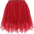 Red tiered mesh mini skirt irregular summer women fashion casual chic streetwear apparel - Red