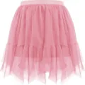 Pink mesh tiered mini skirt, casual irregular layered tutu skirt for summer daily wear. - Pink