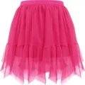 Women summer pink irregular mesh mini skirt layered tulle tutu cute party streetwear - Rose Red