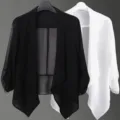 Cardigan ligero de gasa chal mujer verano protección solar cobertura ropa detalle - S / Tops / Negro