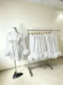 White long sleeve bridal robe with mesh ruffled cuffs and matching waist belt detail - US4 / Robe / White
