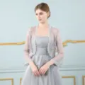 Elegant grey lace shrug for women, summer short hollow cardigan open front bolero jacket. - One Size / Tops / Gray