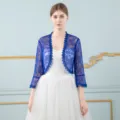 Blue lace bolero shrug women open front short sleeve cardigan summer lightweight sheer cover up - One Size / Tops / Sapphire Blue