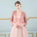 Pink lace short bolero cardigan for women, summer hollow thin outerwear, elegant style. - One Size / Tops / Dusty Pink