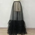 Black sheer tulle overlay skirt mesh layered long skirt for party and photography fashion wear - One Size / Bottoms / Black