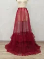 Versatile mid-length sheer mesh tiered tulle overskirt petticoat for evening party photography. - One Size / Bottoms / Burgundy
