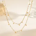 Close-up detail of double-layer gold titanium steel necklace with elegant rhombus sequins. - Double Layer Rhombus Necklace / Gold