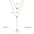 Double layer stainless steel zircon necklace detail view with length and weight specifications. - Three Rhinestones Double Layer Chain / Gold