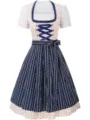 Detailed view of the vintage floral bodice with blue lacing, square collar, and striped skirt. - S / Set / Beige