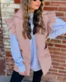 Women casual solid color stand collar ruffle sleeve single-breasted padded vest winter outerwear - S / Tops / Pink