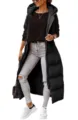 Women solid color hooded long slim puffer vest casual zipper drawstring gilet outerwear - S / Tops / Black