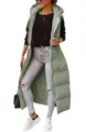 Long green hooded puffer vest, stylish casual slim sleeveless winter outerwear variant. - Green