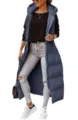 Long hooded puffer vest for women, solid color casual zip-up quilted gilet outerwear. - Blue