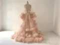Elegant pink tulle maternity photography dress long layer gown for stage performance events - S / Dresses / Dusty Pink