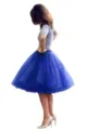 Women royal blue mesh pleated tutu skirt, short fluffy tulle skirt variant for stylish outfits. - One Size / Bottoms / Blue