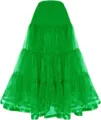 Detailed view of a vibrant green tiered long crinoline petticoat for formal dresses. - S / Bottoms / Green