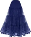 Women dark blue layered tulle petticoat hoopless long crinoline skirt for wedding party gown - S / Bottoms / Black