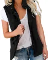 Black cargo vest for women sleeveless lapel zipper utility jacket casual outerwear variant - S / Tops / Black