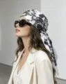 Retro black and white printed satin square scarf, elegant women hair wrap and stylish silk shawl. - Black and White / 90*90cm (Middle Eastern Style)