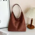 Brown suede hobo shoulder bag, large capacity vintage commuter tote bag for women. - Brown