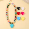 Collar de cuentas de resina colorida con colgantes de corazón intercambiables mujer. - Estilo de Cuentas Ábaco / Corazón de Colores