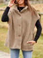 Women's solid color fleece stand collar warm vest single breasted sleeveless pocket coat detail - S / Tops / Camel