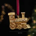 Gold vintage train Christmas tree hanging ornament resin festive holiday decor pendant gift - Locomotive / Gold