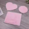 Pink miniature plush dollhouse carpet set, heart circle square furry mats for BJD figures. - 12cm Diameter Round / Light Pink