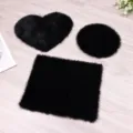Zwarte miniatuur poppenhuis pluche tapijt set, hart rond vierkant harige mat voor bjd beeldje. - Zwart