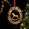 Gold vintage rocking horse Christmas tree hanging resin ornament holiday decor pendant - Wreath Horse / Gold