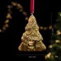Gold Christmas tree resin hanging ornament with teddy bear for holiday home party decor - Christmas Tree / Gold