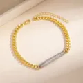 Two-tone geometric rhinestone chain bracelet, elegant design, perfect for daily wear and gifts. - Bracelet