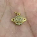 Pendentif saturne plaqué or avec zircone brillante pour accessoire de bijoux DIY - Pendentif Planète Saturne Plein Strass(GC-A0095)