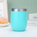 Lichtblauwe 12oz roestvrijstalen vacuüm geïsoleerde eivormige beker met helder deksel. - Zonder Handvat / Meerblauw