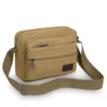 Men canvas shoulder bag multi-pocket casual messenger bag durable business crossbody bag - Khaki