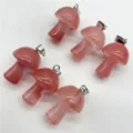 Natural crystal mini mushroom pendant necklace DIY jewelry accessory pink quartz charm 6pcs - Watermelon Red (Synthetic)