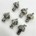 Dalmatian Jasper Stone Mushroom Pendant 2cm Cute DIY Jewelry Necklace Accessory Charm - Spotted Stone