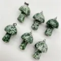 Natural crystal stone mini mushroom pendant 2cm green stone DIY jewelry necklace accessory charm - Blue Spot Stone
