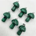 Natural green stone mini mushroom pendant charm for DIY necklace jewelry making accessories. - Synthetic Peacock