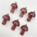 Natural crystal stone mini mushroom pendant necklace accessories DIY charm 6 pieces set - Strawberry Quartz