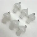 Natural white crystal stone mini mushroom pendant diy necklace jewelry accessories 6pcs - White Crystal
