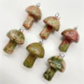 Natural crystal stone mini mushroom pendant necklace jewelry accessories DIY cute charm. - Unakite