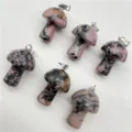 Natural crystal stone mushroom pendant DIY jewelry accessory variant style display piece - Rhodonite
