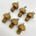 Natural crystal stone mini mushroom pendant necklace DIY jewelry accessories charm findings - Jasper