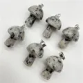 Natural crystal stone mini mushroom pendant necklace accessory in grey speckled design. - Dalmatian Jasper